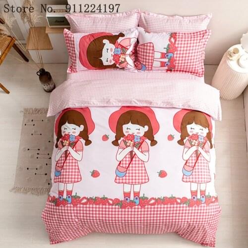 2021 Hot Style Cartoon Bedding Set Strawberry Duvet Cover Bedroom Comforter Set 2/3pcs Pink Girl Quilt Cover Sheet For Girls