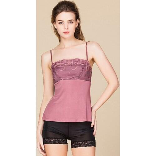 Lace Artificial Embroidery 100% Nature Silk Ladies Fashion Vest Slim Sexy Elegant Camisoles High Elastic Bottoming Female Tanks