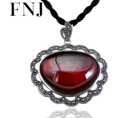 FNJ 925 Silver Heart Pendant for Jewelry Making Original Pure S925 Sterling Silver Pendants Women Garnet Red Stone MARCASITE