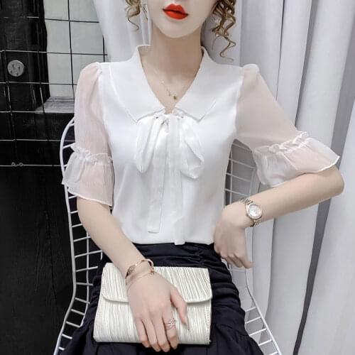 2021 summer Korean version of the new fashion design sense of light mature shirt temperament is thinning shirt chiffon shirt