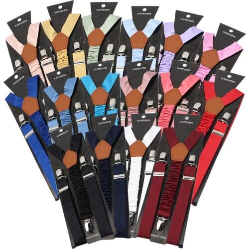 Solid Color Kids Suspenders Bowtie Set For Boys Girls 29Colors Elastic Adjustable Braces Children Baby Wedding Ties Accessories