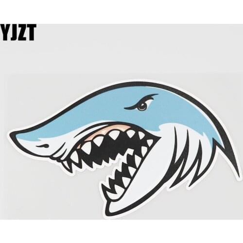 YJZT 15.8CMX9.4CM Ferocious Fish Car Sticker Creative Modeling Pvc Decal Window 6A-0290