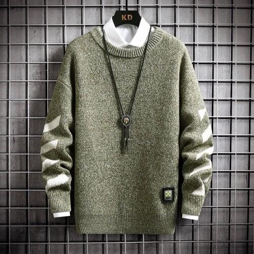 2021 autumn and winter new mens round neck pullover sweater fashion casual long-sleeved sweater trend