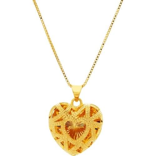 1set Gold Plated Engraved Heart Shaped Wedding Pendant Necklace for Women Jewelry Valentines Day Choker Accessories