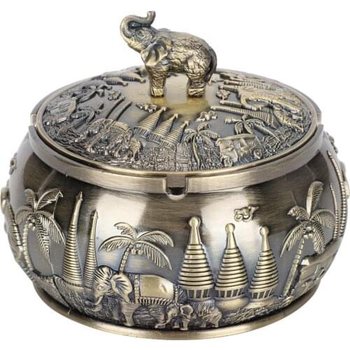 Non-Slip Retro Windproof Ashtray with Original Metal Zinc Alloy Windproof Cover Home Decorative Crafts Gift Decoration
