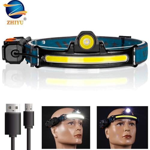 Drop Shipping XPG+COB LED Head Lamp New Sensor Headlamp with Built-in Battery Flashlight USB Rechargeable 6 Modes Head Torch