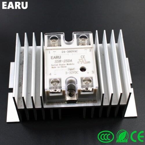 1 pc SSR-25DA Solid State Relay Module SSR-25 DA 25A Hot Sale Quality + 1 pc M / W type Heatsink Aluminum Radiator Combination