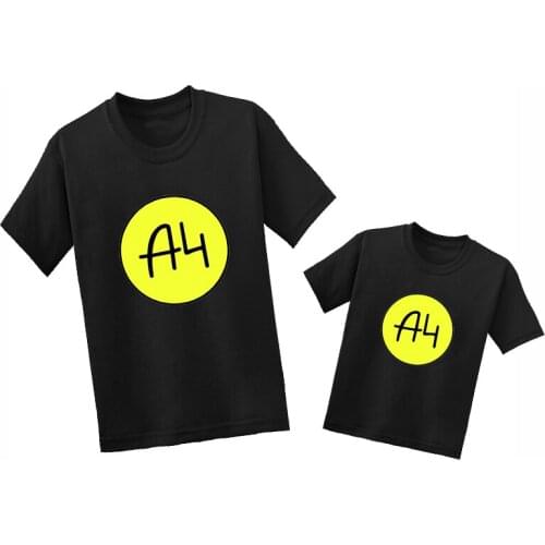 Family Matching Clothes Merch A4 Round Logo Print Boy & Girl T shirt Men Women Fashion Tops Childrens Cotton T-shirts,GKT5463