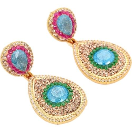 JK Gold Color Crystal Drop Earrings Rhinestone Pave Long Earrings Jewelry