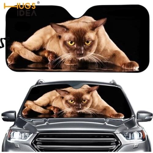 INSTANTARTS Funny Burmese Round Cat Pattern Car Sun Shade Windshield Protect Anti-UV Car Interior Front Sunshades 2020