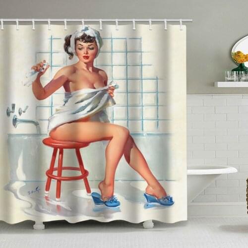 Sexy Woman Shower Curtain Beautiful Bathing Beauty Printed Waterproof Bathroom Partition Curtain Multiple Sizes