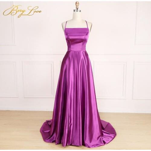 Sexy Purple Satin Evening Dress 2019 Style Slit Backless Prom Dress 2019 Low Back Evening Gown Prom Party Dress Abiye robe femme