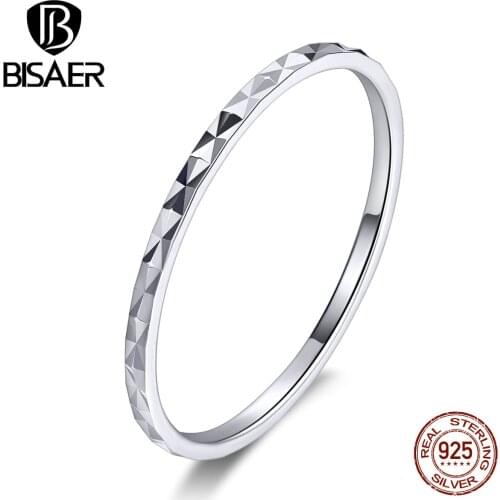 Stack Rings BISAER 925 Sterling Silver Simple Silm Line Micro Pave Stack-Rings for Women Knuckle Ring Wedding Jewelry ECR586