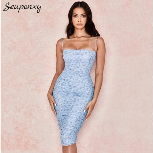High Quality Women Fashion Print Bodycon Elegant Dress Vestidos Sexy Spaghetti Strap Backless Celebrity Party Dress 2021 Summer