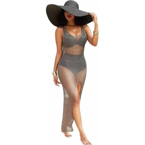 Women Transparent Sexy Sleeveless Mesh Mini Dress Sheer See Through Beach Swimsuit Cover up Shirt Dress Tops