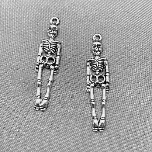 10Pcs Charms Skeleton Antique Pendant Accessories For Vintage Tibetan Silver Color DIY Handmade Jewelry Making Earring Finding