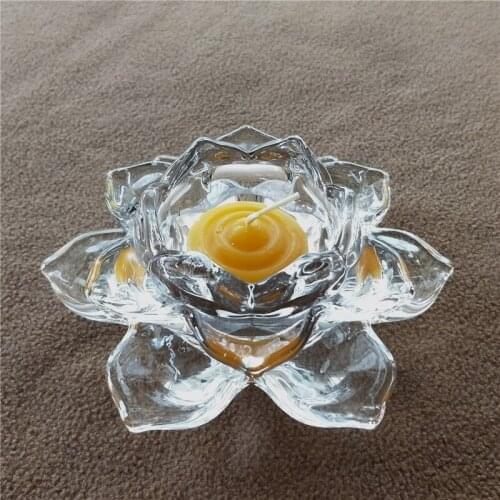 5'' Exquisite Crystal Glass Lotus Candle Holder Decorative Flower Tealight Bowl Glassware Craft Ornament Furnishing Accessories