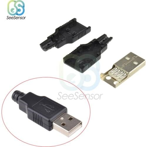 5Pcs USB 2.0 Type A Male USB 4 Pin Plug Adapter Connector With Black Plastic Cover