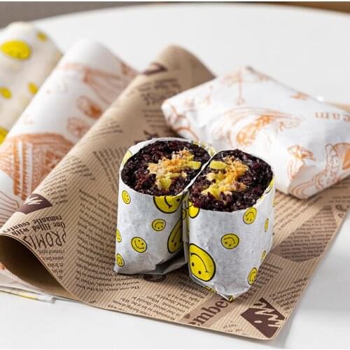 500Pcs/Lot Smile Wax Paper Food Grade Grease Paper Food Wrappers Wrapping Paper For Bread Burger Fries Oilpaper Baking Tools