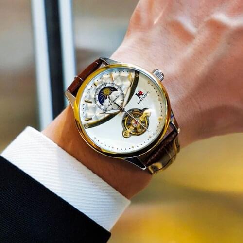 JOJOZ Automatic mechanical watch mens watch hollow tourbillon waterproof luminous moon phase casual watch men