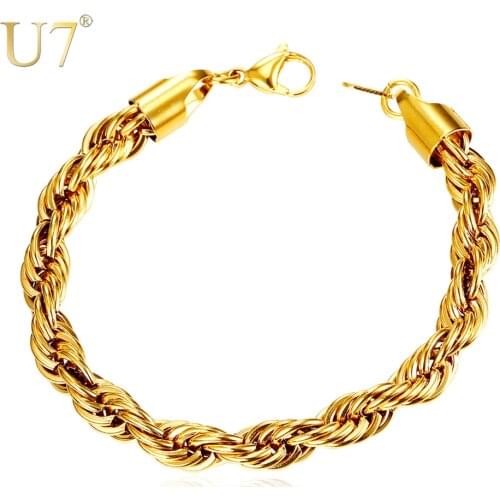 U7 Stainless Steel/Black /Gold Twisted Rope Chain Bracelet for Women Men Unisex Jewelry Hand Chain 3 /6 /9mm Good quality H1088