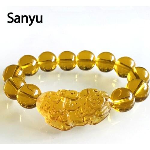 2019 New Arrival Wholesale Price Feng Shui Yellow Crystal Pi Xiu Xie Bracelet For Wealth 14mm Pi Yao Bracelet Yellow Beads 10mm