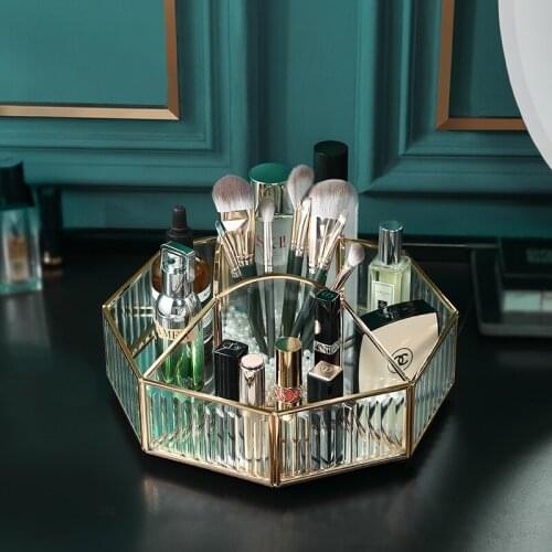 Casegrace Luxury Rotating Glass Makeup Storage Box Cosmetic Box Jewelry Brush Pencil Lipstick Holder Make Up Tool Case Organizer