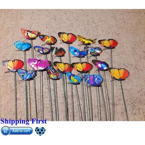 Colorful 20pcs/set 3D Double Layer Butterfly On Sticks Home Yard Lawn Flowerpot Plant Decoration Garden Ornament DIY Lawn Craft