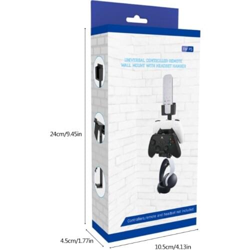 Dual Game Controller Wall Mount Stand Bracket with Headset Hanger for PS5 Switch