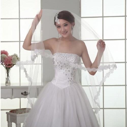 1 Layer Women Bridal White Ivory Wedding Tulle Veil Sequins Embroidered Plum Blossom Edge Marriage