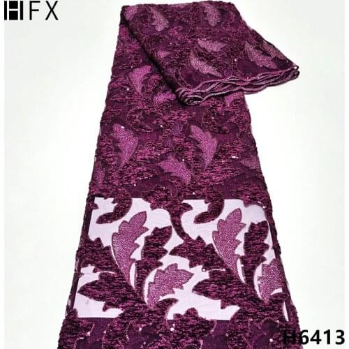 HFX French Net Tulle Lace Fabric 2021 Embroidered Nigerian Lace Fabrics With Stones For Wedding Party Dresses 5 Yards F5379