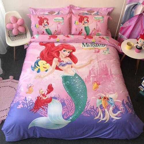 Cotton Disney Pink Mermaid Ariel Sanding Summer Bedding Set Children Women Duvet Cover Flatsheet Pillowcases Twin Queen Size
