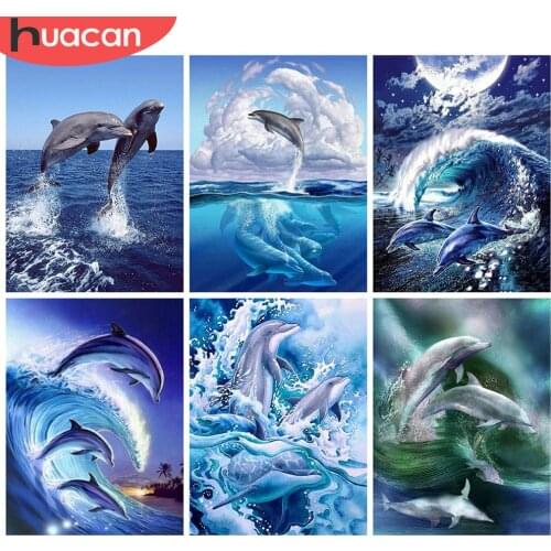 HUACAN 5d Diamond Painting Dolphin Handmade Gift DIY Diamond Embroidery Animal Mosaic Sea Rhinestones Pictures Handicraft