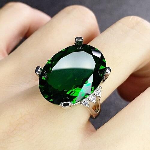 Big 6 Carats Egg Shape Green Crystal Emerald Gemstones Diamonds Rings for Women 18k White Gold Filled Jewelry Trendy Accessories
