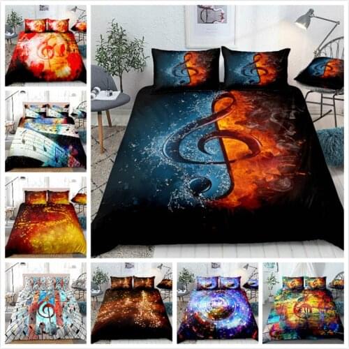 3D Music Note Duvet Cover Bedding Set Beating Comforter Cover Kids Adult for Queen Full Size with Zipper Closure Pillowcase