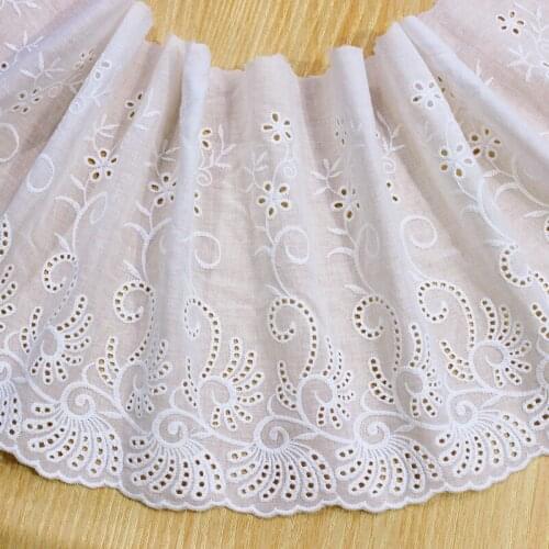 Lace Trim 5 Yard Ivory Cotton Flower Embroidery Ribbon Tapes Dress Skirt Top Clothing Sewing Cloth Fabric 23cm 9.1" Wide M4F254