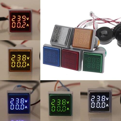 Square LED Digital Dual Display Voltmeter & Ammeter Voltage Gauge Current Meter AC 60-500V 0-100A