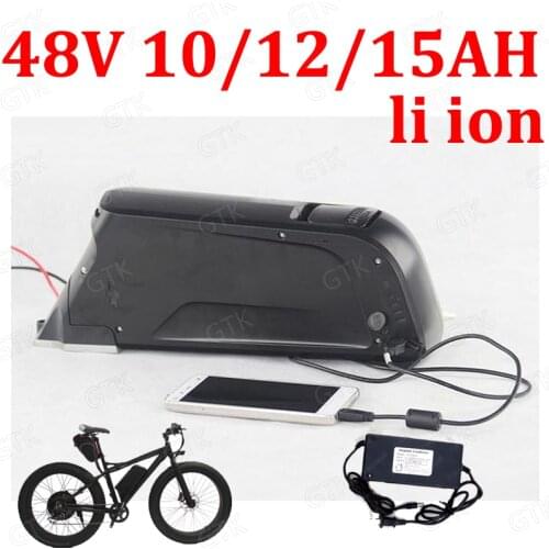 GTK 48V 10AH 12AH 15AH li ion battery shark frame lithium 18650 BMS Water bottle for 750W bicycle bike scooter + 2A charger