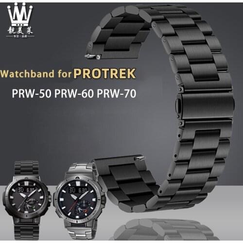 Fine steel watch belt for CASIO PROTREK mountaineering series prw-60/prw-70/prw-50y fine steel metal watch belt 23mm wristband