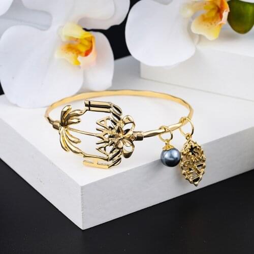Hawaiian Polynesian Trendy Bangle Fashion Samoan Jewelry New Design Holiday Coconut Tree Pearl Bracelets Bracelet for Women Gift