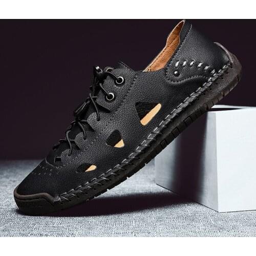 Men Beach Sandals Handmade Genuine Leather Summer Shoes Fashion Casual Retro Classics Men Footwear Large Size