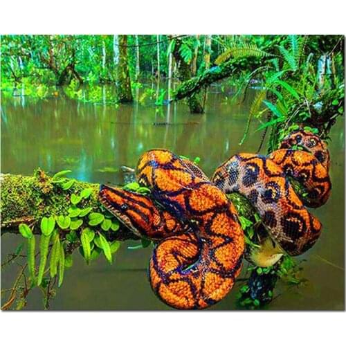 New DIY crystal full diamond square head 5D diamond painting snake landscape 3D diamond embroidery kit inlaid home decoration
