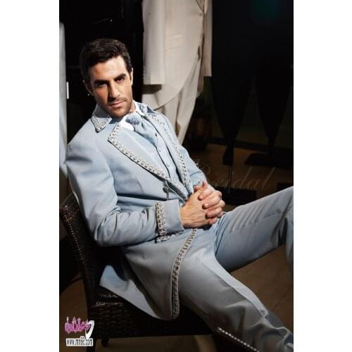 Latest Coat Pant Designs Light Blue Trim Men Suit Custom Italian Suits Slim Fit 3 Piece Gentle Dinner Tuxedo Terno Masculino 450