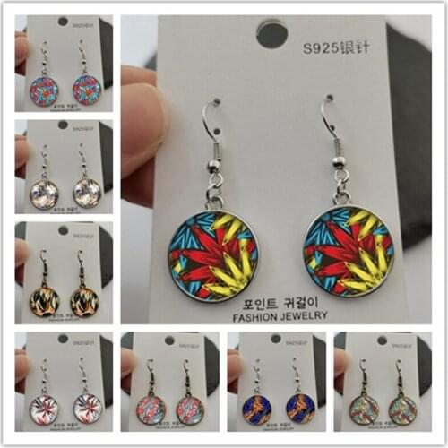 New Green Tropical Leaf Glass Pendant Earrings Tropical Green Plant Leaf Glass Cabochon Earrings Jewelry Decoration