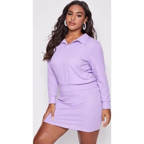 Office Lady 2XL To 7XL Plus Size Women Clothing Sets High Waist Mini Skirt + Long Sleeve Knitted Top Two Piece Sets Female T2367