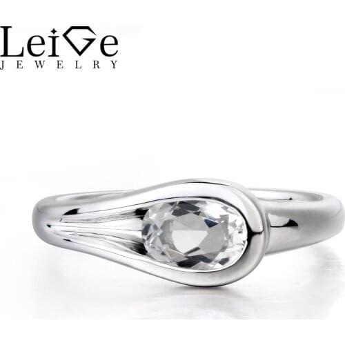 Leige Jewelry Topaz Solitaire Ring Natural White Topaz Ring Oval Cut Gems 925 Sterling Silver Fine Jewelry November Birthstone