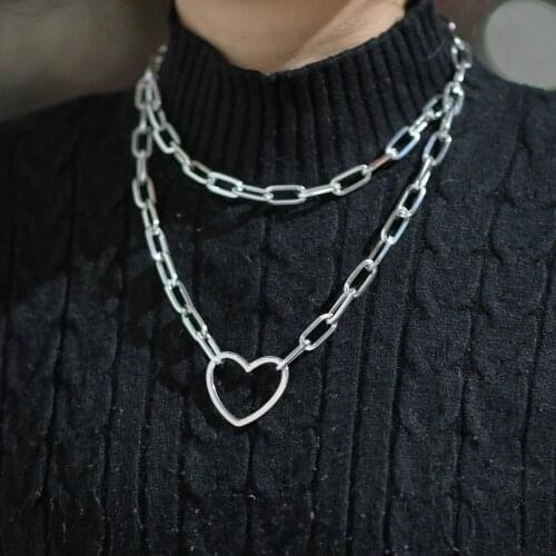 PHYANIC Big Heart Long Chain Choker Collar Necklace Harajuku Punk Choker Women Emo Kawaii Necklace Jewelry Hip Hop Accessories