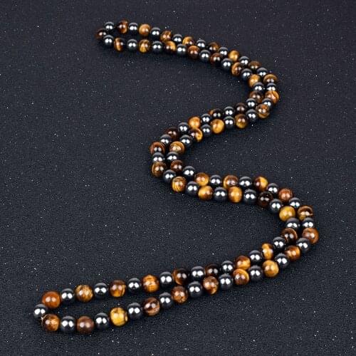 Natural Tiger Eye Stone Necklace Men New Fashion Hematite Beaded Necklaces Women for Magnetic Health Protection Handmade Jewelry