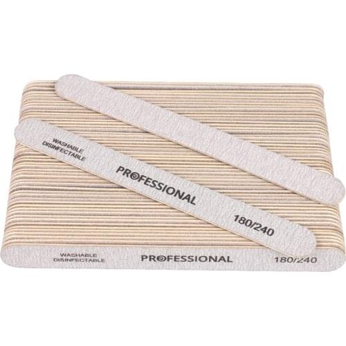 100pcs Professional Nail File 180/240 Wooden Sandpaper Buffer Block For UV Gel Polish Glitter Manicure washable Nail Salon Files