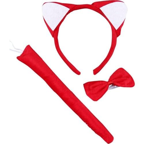 Cat Fox Ear Headband Bow Tie Tail Sets Children Tiger Dalmatian Animal Cosplay Party Props Outfits Kids Stuffed Hairband Costume